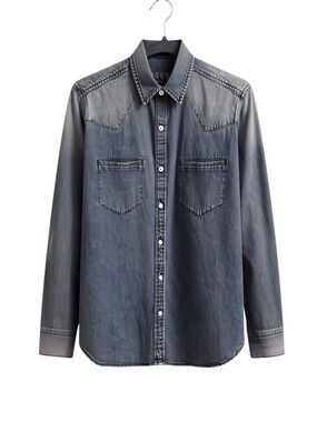 GAP Women's Faded Denim Button-Down Shirt in Gray Blue
